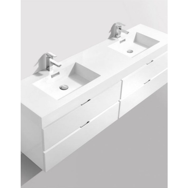 KubeBath BSL72D Bliss 72" Double Sink Wall Mount Modern Bathroom Vanity
