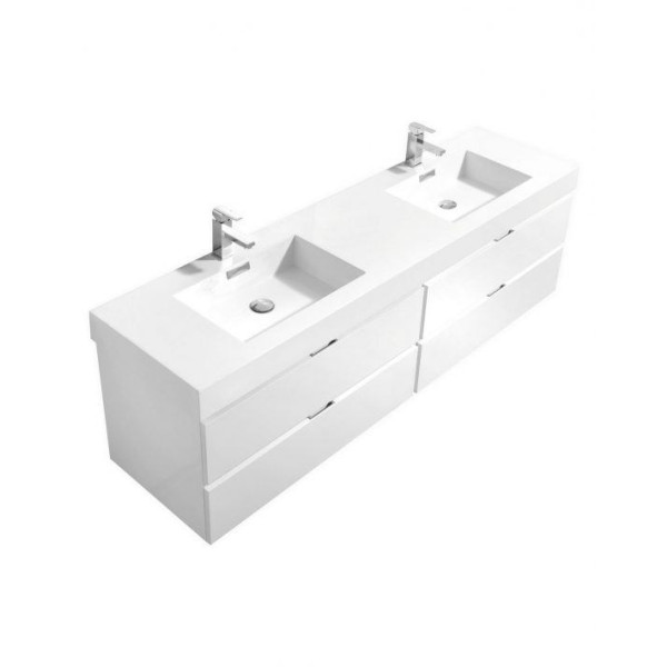 KubeBath BSL72D Bliss 72" Double Sink Wall Mount Modern Bathroom Vanity
