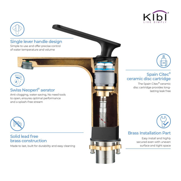 KIBI C-KBF1006MB-KPW100MB Infinity Bathroom Vanity Faucet with Pop Up Drain