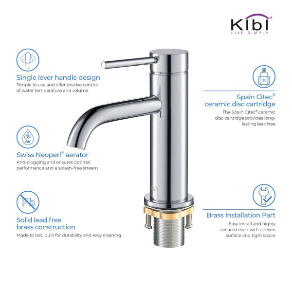KIBI C-KBF1008CH-KPW100CH Circular Bathroom Vanity Faucet with Pop Up Drain
