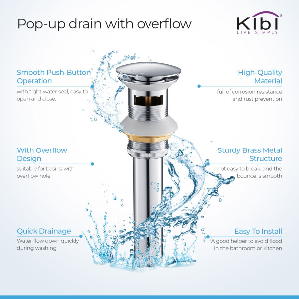 KIBI C-KBF1008CH-KPW100CH Circular Bathroom Vanity Faucet with Pop Up Drain