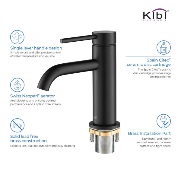 KIBI C-KBF1008MB-KPW100MB Circular Bathroom Vanity Faucet with Pop Up Drain