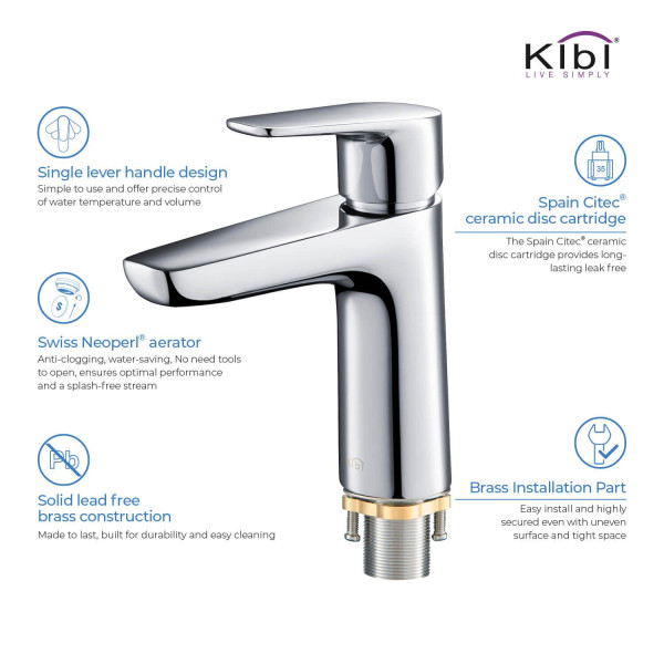 KIBI C-KBF1011CH-KPW100CH Harmony Bathroom Vanity Faucet with Pop Up Drain