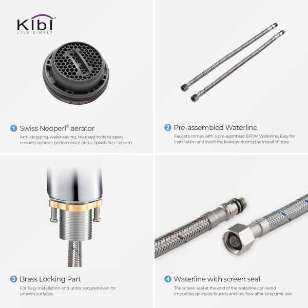 KIBI C-KBF1011CH-KPW100CH Harmony Bathroom Vanity Faucet with Pop Up Drain