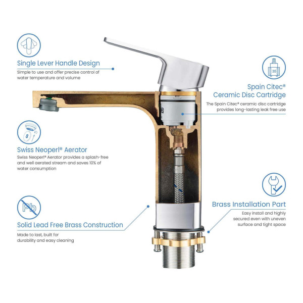 KIBI C-KBF1017CH-KPW100CH Blaze Bathroom Vanity Sink Faucet with Pop Up Drain