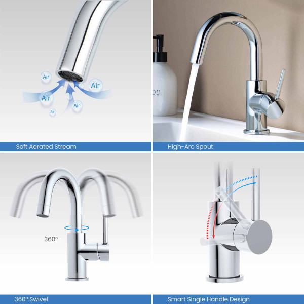 KIBI C-KBF1021CH-KPW100CH Circular Single Handle High-Arc Bathroom Sink Faucet