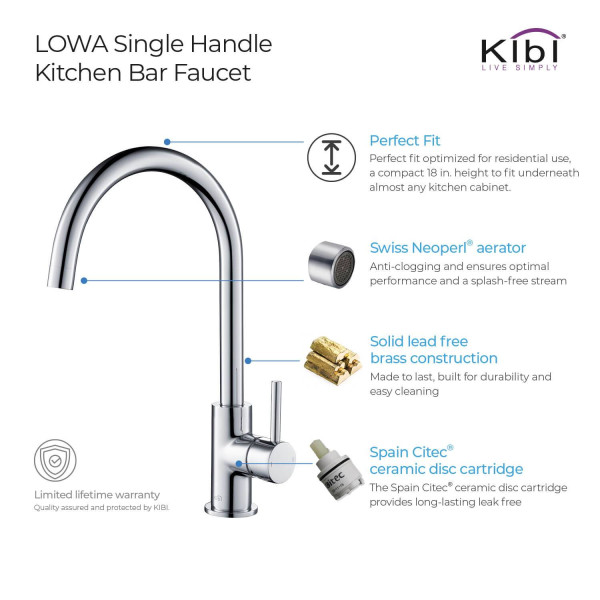 KIBI C-KKF2001CH-KSD100CH Lowa Single Handle Bar Sink Faucet with Soap Dispenser