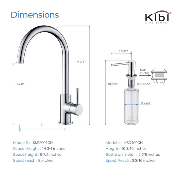 KIBI C-KKF2001CH-KSD100CH Lowa Single Handle Bar Sink Faucet with Soap Dispenser