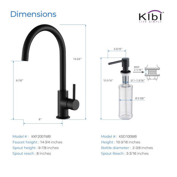 KIBI C-KKF2001MB-KSD100MB Lowa Single Handle Bar Sink Faucet with Soap Dispenser