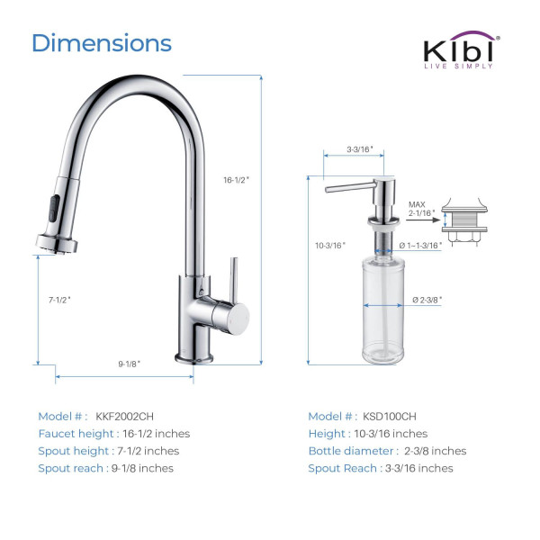 KIBI C-KKF2002CH-KSD100CH Casa Single Handle Kitchen Faucet with Soap Dispenser