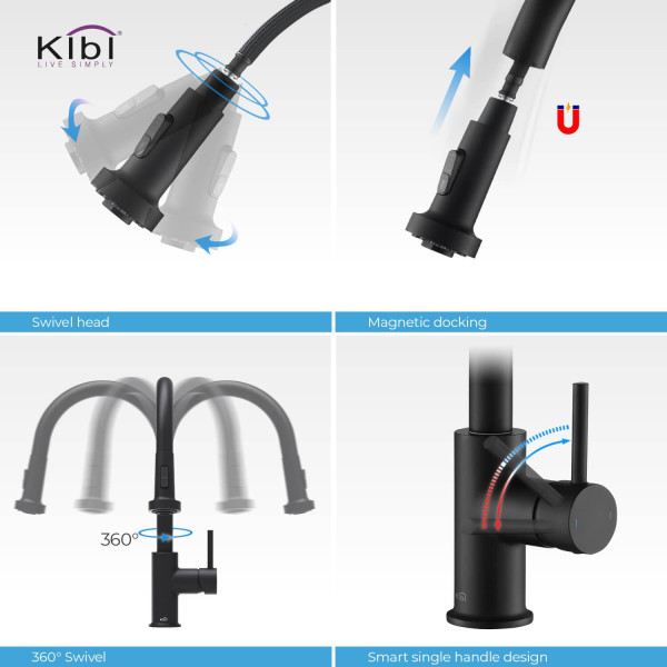 KIBI C-KKF2002MB-KSD100MB Casa Single Handle Kitchen Faucet with Soap Dispenser
