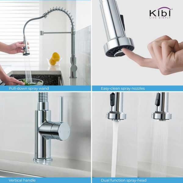 KIBI C-KKF2003CH-KSD100CH Aurora Single Handle Kitchen Faucet w/ Soap Dispenser