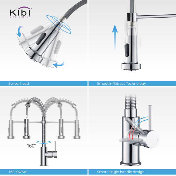 KIBI C-KKF2003CH-KSD100CH Aurora Single Handle Kitchen Faucet w/ Soap Dispenser