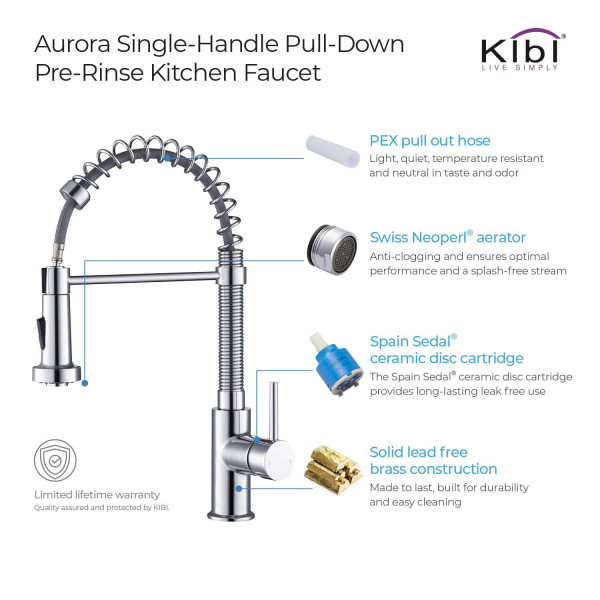 KIBI C-KKF2003CH-KSD100CH Aurora Single Handle Kitchen Faucet w/ Soap Dispenser