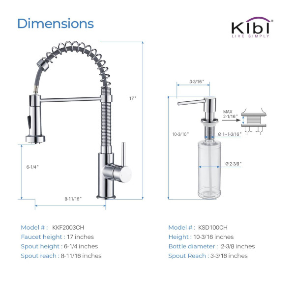KIBI C-KKF2003CH-KSD100CH Aurora Single Handle Kitchen Faucet w/ Soap Dispenser