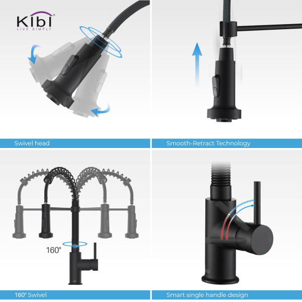 KIBI C-KKF2003MB-KSD100MB Aurora Single Handle Kitchen Faucet w/ Soap Dispenser