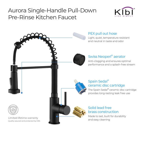 KIBI C-KKF2003MB-KSD100MB Aurora Single Handle Kitchen Faucet w/ Soap Dispenser