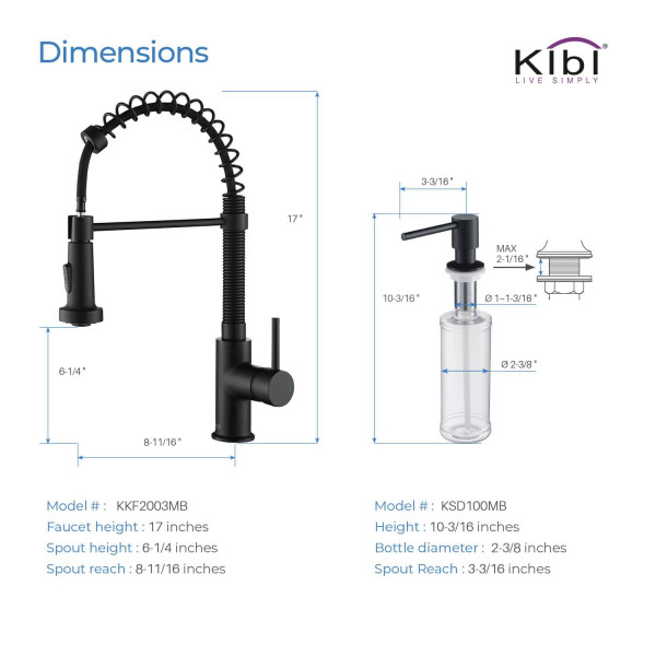 KIBI C-KKF2003MB-KSD100MB Aurora Single Handle Kitchen Faucet w/ Soap Dispenser