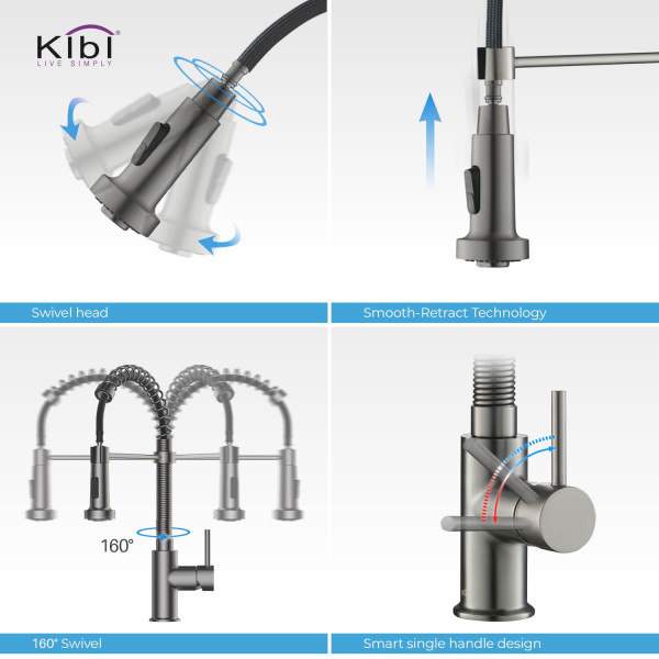 KIBI C-KKF2003TT-KSD100TT Aurora Single Handle Kitchen Faucet w/ Soap Dispenser