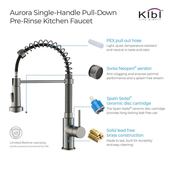 KIBI C-KKF2003TT-KSD100TT Aurora Single Handle Kitchen Faucet w/ Soap Dispenser