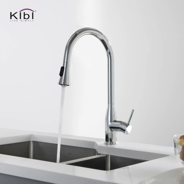 KIBI C-KKF2005CH-KSD100CH Napa Single Handle Kitchen Faucet with Soap Dispenser
