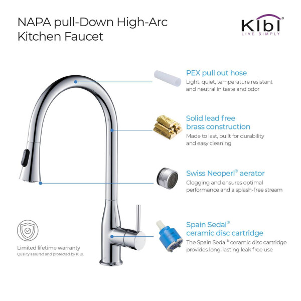 KIBI C-KKF2005CH-KSD100CH Napa Single Handle Kitchen Faucet with Soap Dispenser