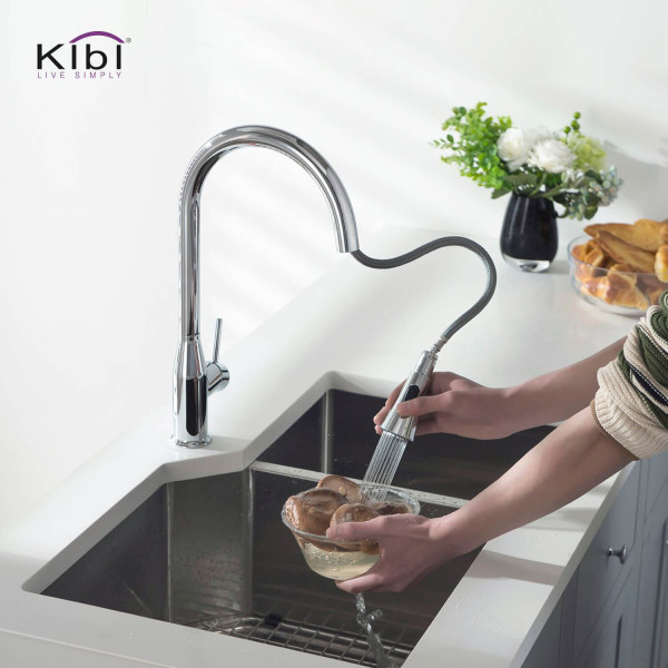 KIBI C-KKF2005CH-KSD100CH Napa Single Handle Kitchen Faucet with Soap Dispenser