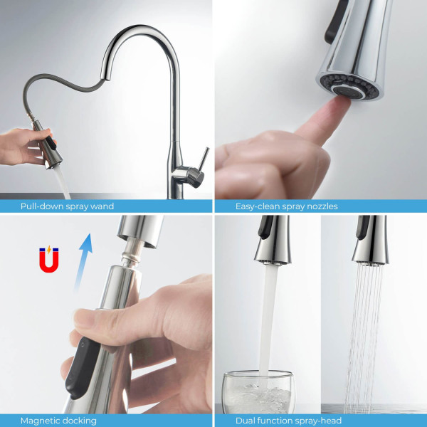 KIBI C-KKF2005CH-KSD100CH Napa Single Handle Kitchen Faucet with Soap Dispenser