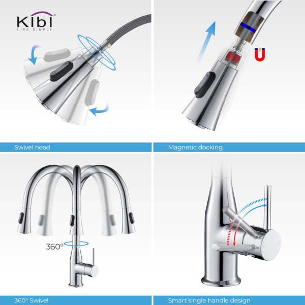 KIBI C-KKF2005CH-KSD100CH Napa Single Handle Kitchen Faucet with Soap Dispenser