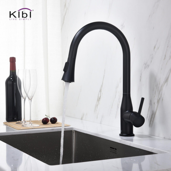 KIBI C-KKF2005MB-KSD100MB Napa Single Handle Kitchen Faucet with Soap Dispenser