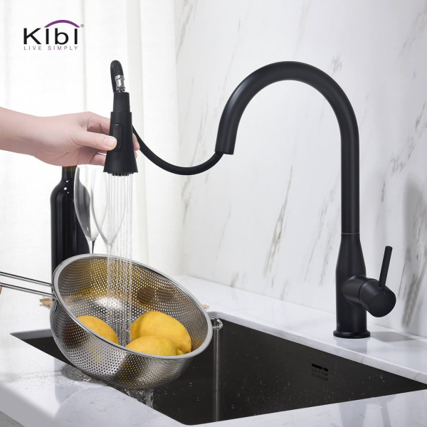 KIBI C-KKF2005MB-KSD100MB Napa Single Handle Kitchen Faucet with Soap Dispenser