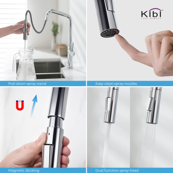 KIBI C-KKF2007CH-KSD100CH Macon Single Handle Kitchen Faucet with Soap Dispenser
