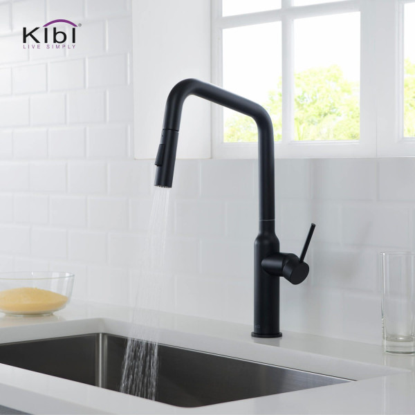 KIBI C-KKF2007MB-KSD100MB Macon Single Handle Kitchen Faucet with Soap Dispenser