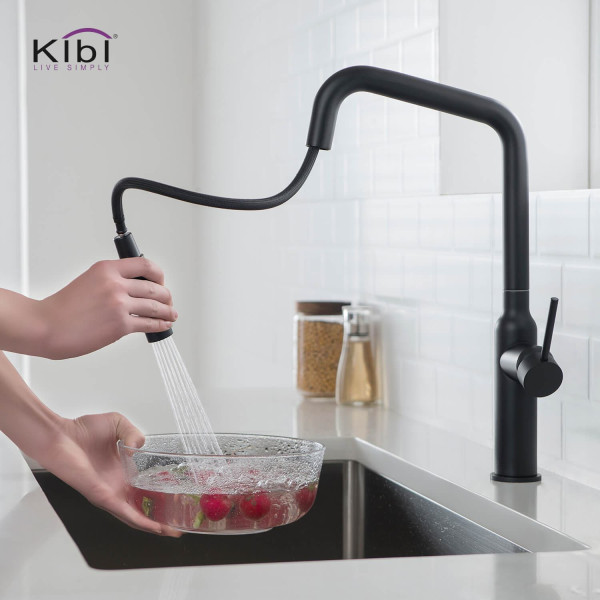KIBI C-KKF2007MB-KSD100MB Macon Single Handle Kitchen Faucet with Soap Dispenser