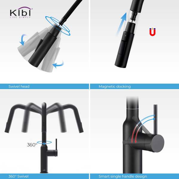 KIBI C-KKF2007MB-KSD100MB Macon Single Handle Kitchen Faucet with Soap Dispenser