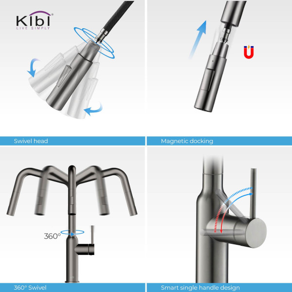 KIBI C-KKF2007TT-KSD100TT Macon Single Handle Kitchen Faucet with Soap Dispenser