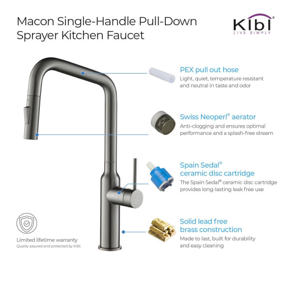 KIBI C-KKF2007TT-KSD100TT Macon Single Handle Kitchen Faucet with Soap Dispenser