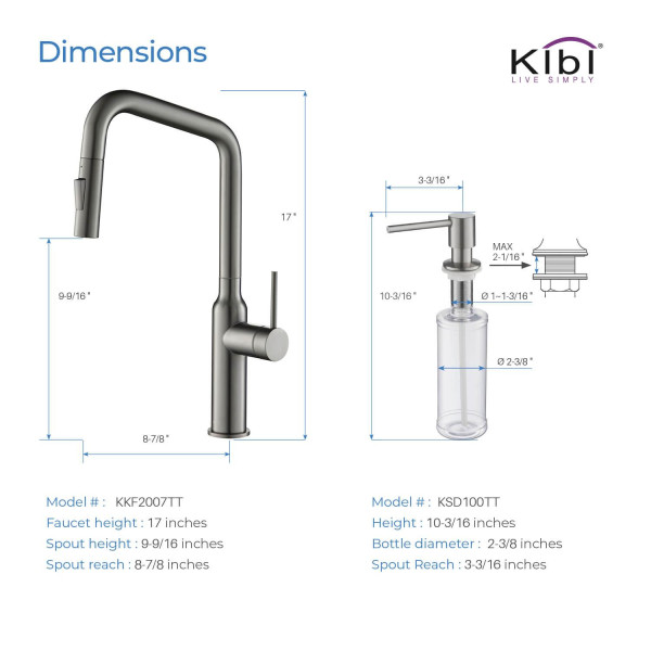 KIBI C-KKF2007TT-KSD100TT Macon Single Handle Kitchen Faucet with Soap Dispenser