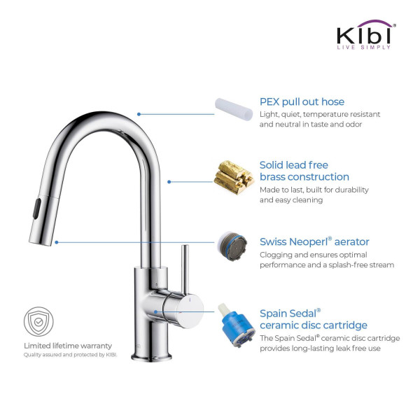 KIBI C-KKF2011CH-KSD100CH Circular Kitchen & Bar Faucet with Soap Dispenser