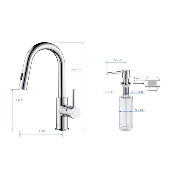 KIBI C-KKF2011CH-KSD100CH Circular Kitchen & Bar Faucet with Soap Dispenser