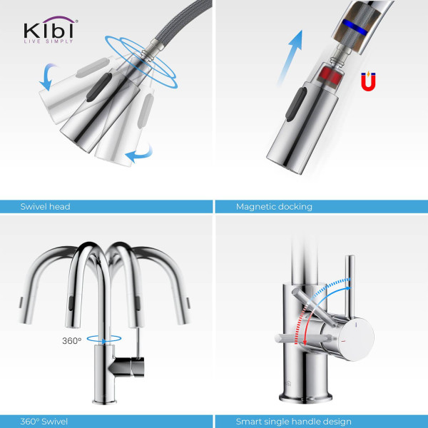 KIBI C-KKF2011CH-KSD100CH Circular Kitchen & Bar Faucet with Soap Dispenser
