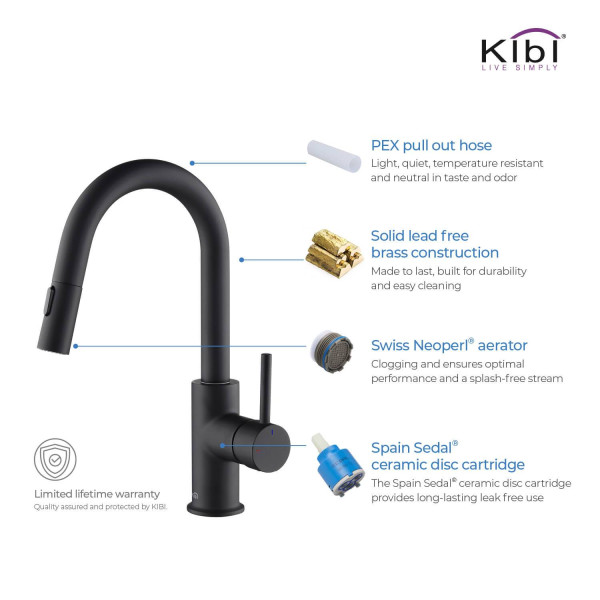 KIBI C-KKF2011MB-KSD100MB Circular Kitchen & Bar Faucet with Soap Dispenser