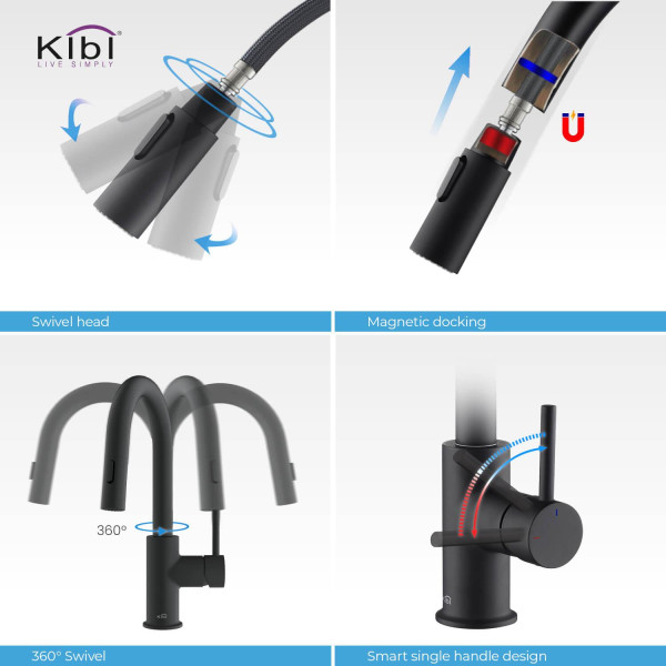 KIBI C-KKF2011MB-KSD100MB Circular Kitchen & Bar Faucet with Soap Dispenser