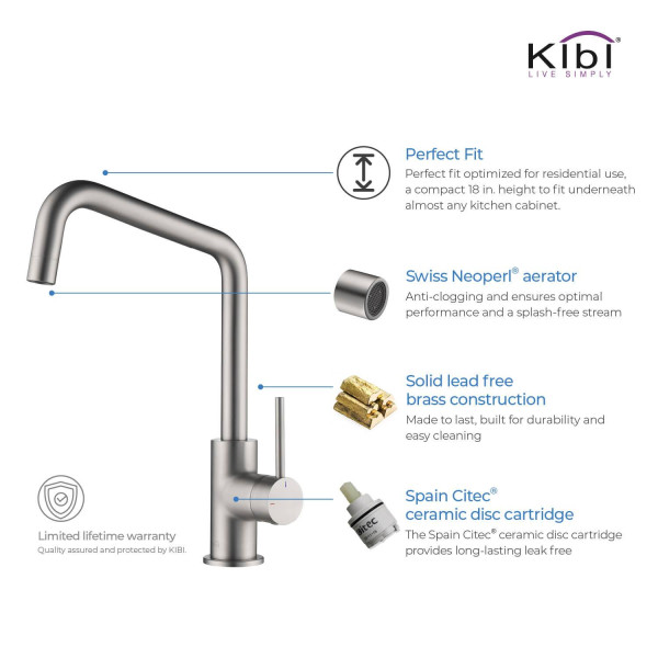 KIBI C-KKF2012BN-KSD100BN Macon Single Handle Bar Sink Faucet w/ Soap Dispenser