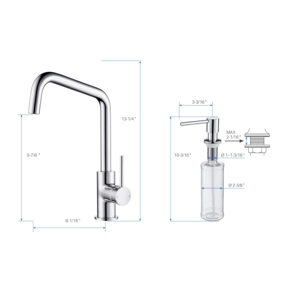 KIBI C-KKF2012CH-KSD100CH Macon Single Handle Bar Sink Faucet w/ Soap Dispenser