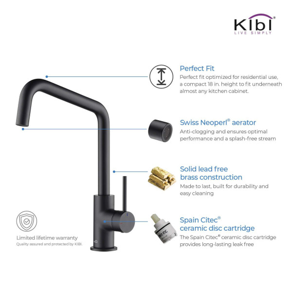 KIBI C-KKF2012MB-KSD100MB Macon Single Handle Bar Sink Faucet w/ Soap Dispenser