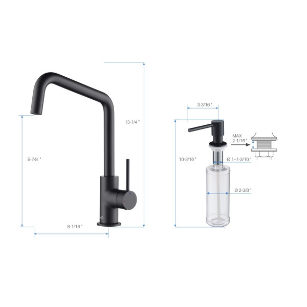 KIBI C-KKF2012MB-KSD100MB Macon Single Handle Bar Sink Faucet w/ Soap Dispenser