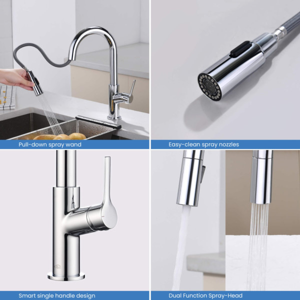 KIBI C-KKF2017CH-KSD100CH Fusion Kitchen & Bar Faucet w/ Soap Dispenser - Chrome