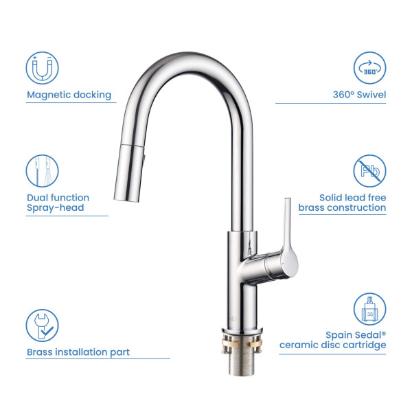 KIBI C-KKF2017CH-KSD100CH Fusion Kitchen & Bar Faucet w/ Soap Dispenser - Chrome