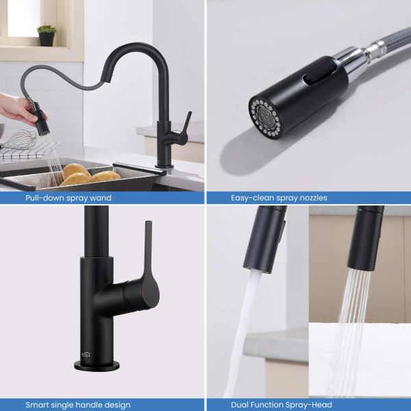 KIBI C-KKF2017MB-KSD100MB Fusion Faucet with Soap Dispenser - Matte Black
